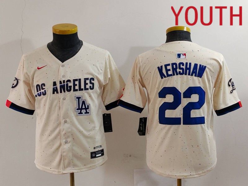 Youth Los Angeles Dodgers #22 Kershaw Cream Fashion Nike Game MLB Jersey style 7014->youth mlb jersey->Youth Jersey